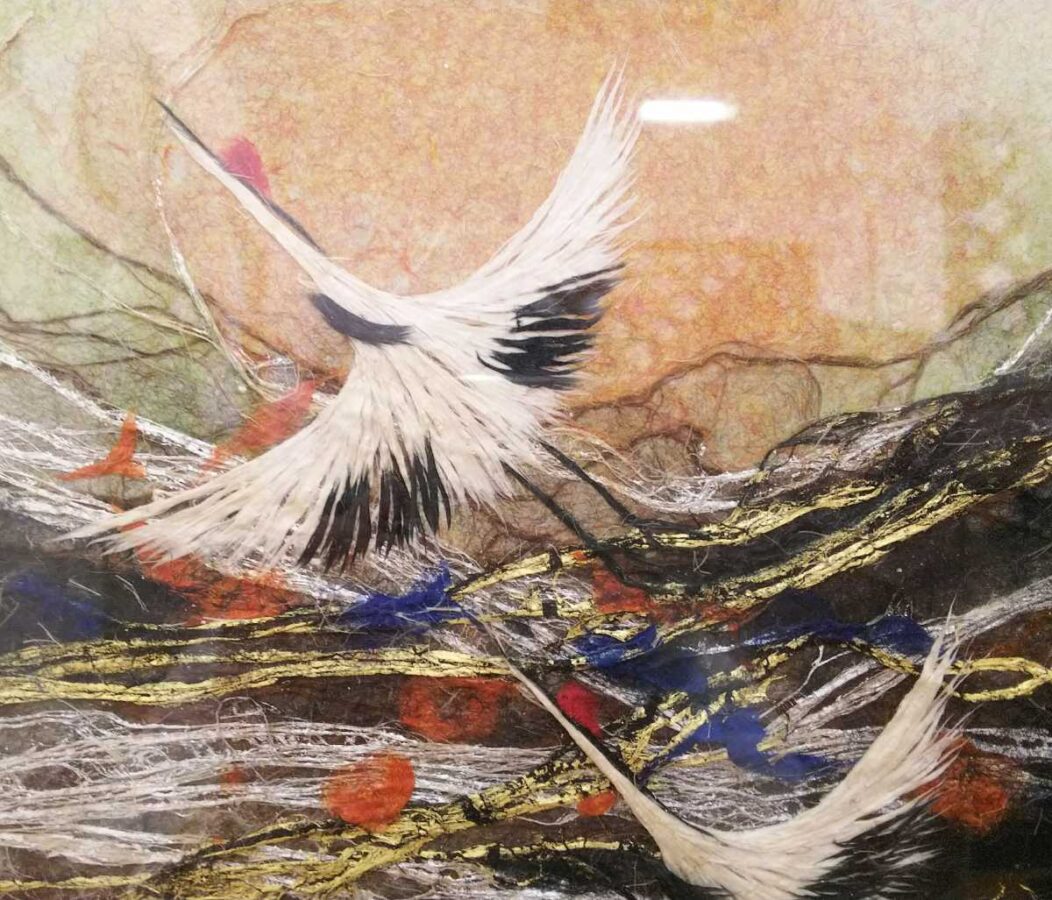 山内一生飛翔小原和紙工芸画鶴